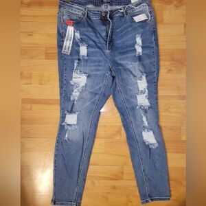 Ladies Wax Jean NWT Skinny Denim Distressed Blue Jeans Size 20 Mix Blend Spandex